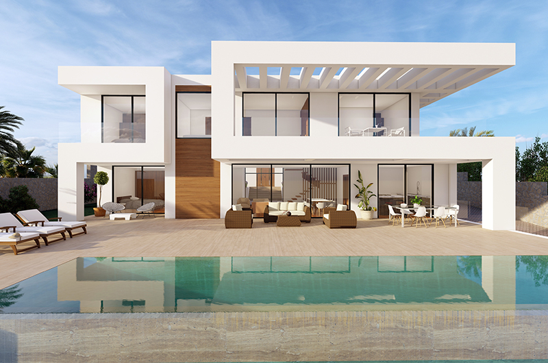 Render de Casa Colinas del Limonar con piscina y pérgola, vivienda unifamiliar en Colinas del Limonar (Málaga) por Klic Arquitectos