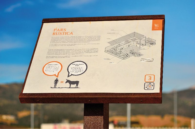 Panel interpretativo «Pars Rústica» de la Villa Romana de Cortijo Robledo · yacimiento del siglo V d.C. en Antequera (Málaga) · contenidos didácticos del proyecto de Klic Arquitectos