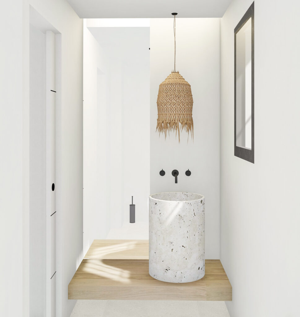 Aseo con lavamanos terrazo de Casa Cotton en Nerja (Málaga) por Klic Arquitectos