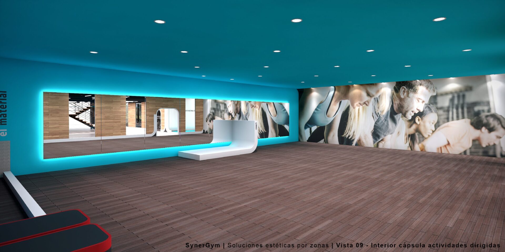 Studio polyvalent avec plafond rétroéclairé de la salle Synergym à Los Tilos, Málaga · design de Klic Arquitectos