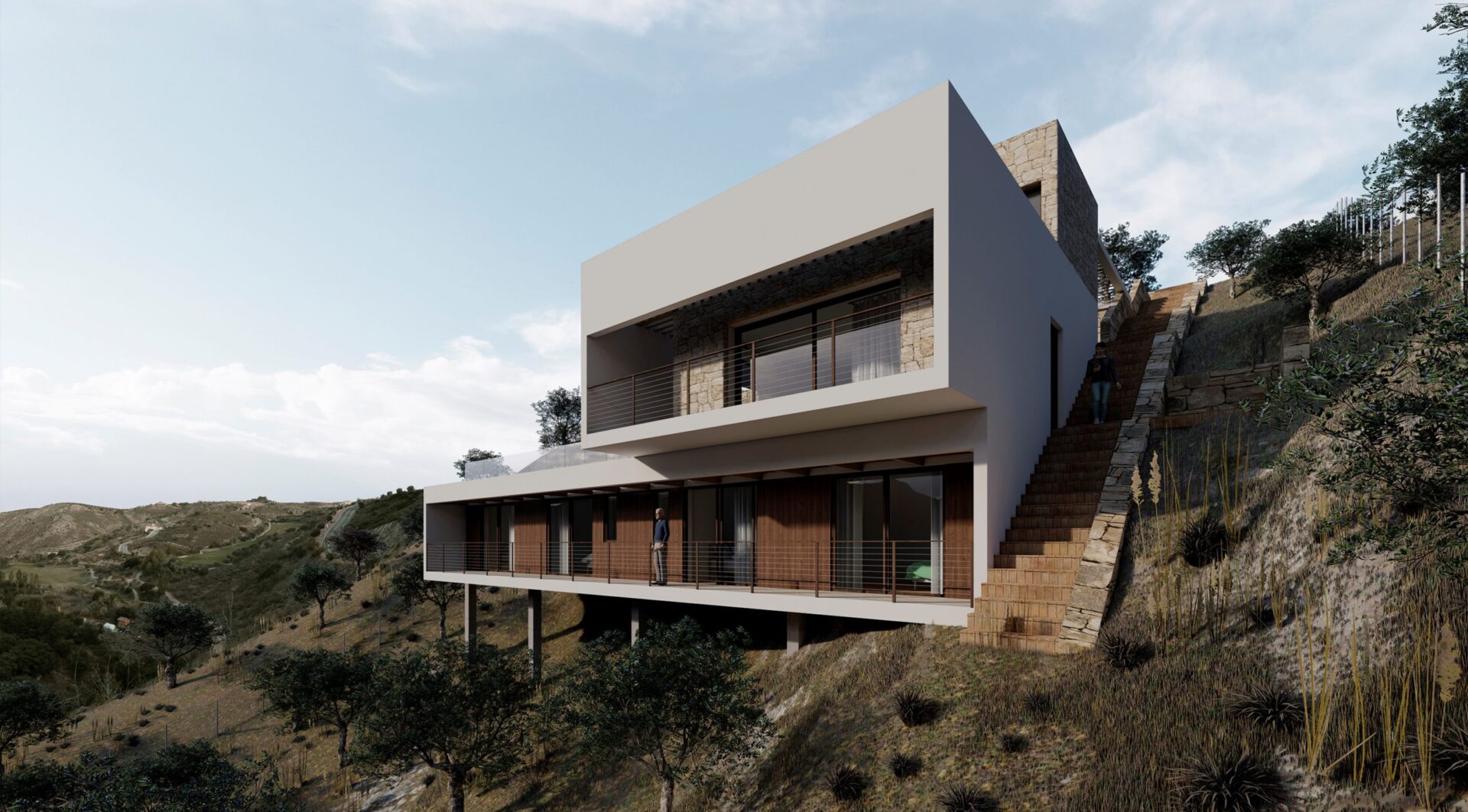 Render de vivienda unifamiliar contemporánea en Parcela 200, Antequera (Málaga), Klic Arquitectos