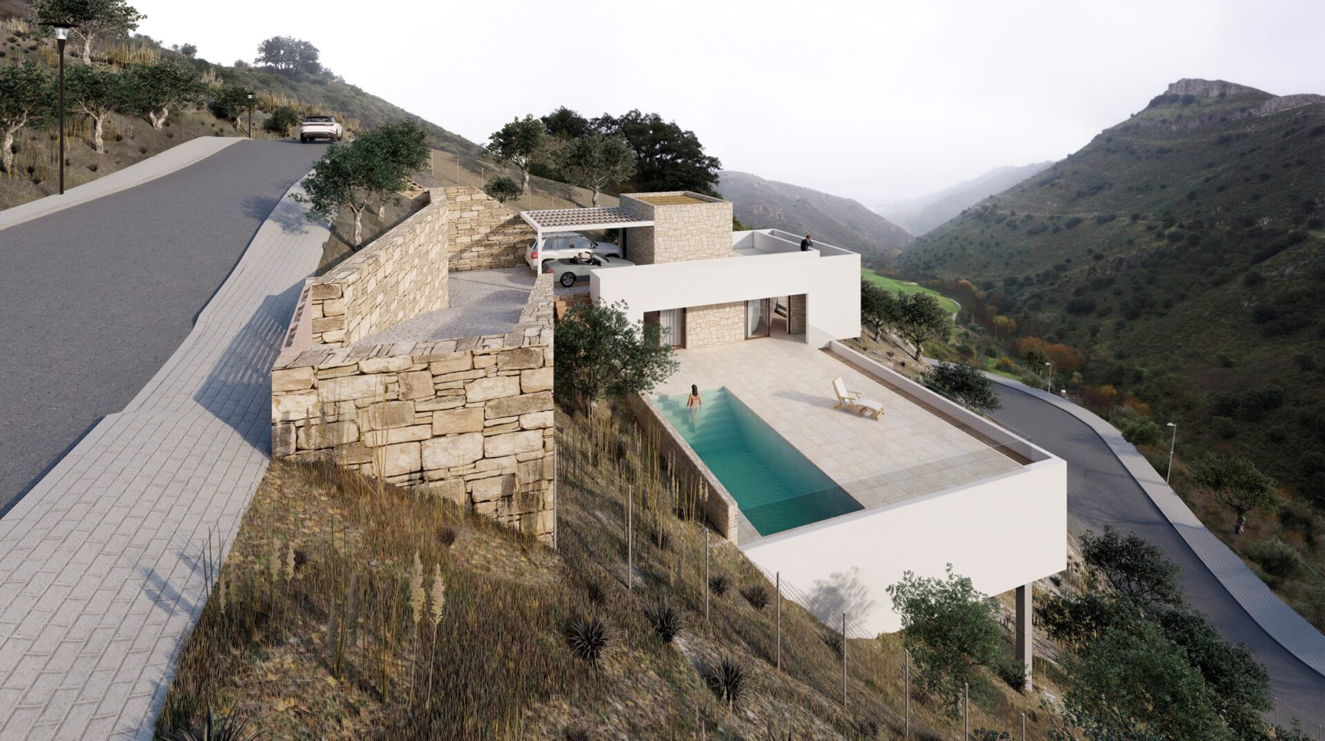Volumetría y patio de la vivienda Parcela 200 en Antequera (Málaga), Klic Arquitectos