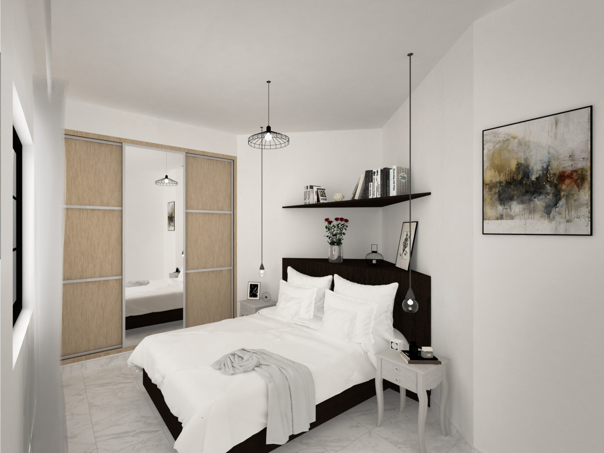 Render de baño de apartamento turístico del Edificio MOSS en Málaga centro, reforma plurifamiliar por Klic Arquitectos