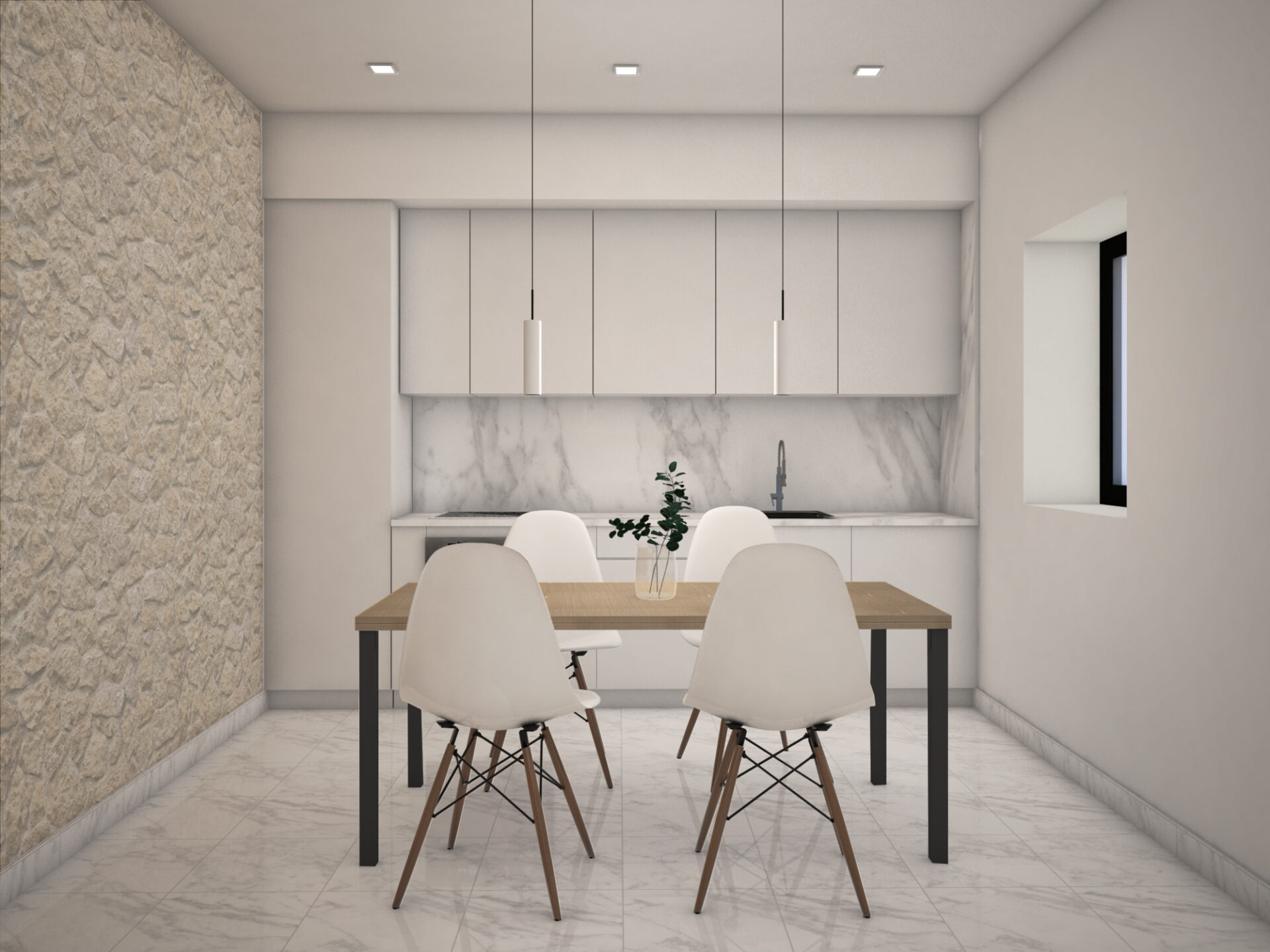 Render de interior con luz natural del Edificio MOSS, reforma plurifamiliar en Málaga centro por Klic Arquitectos