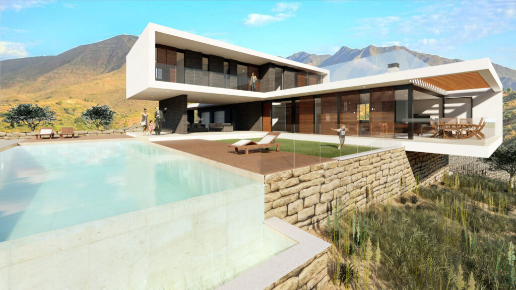 Fachada principal de la propuesta de vivienda unifamiliar en La Cala de Mijas (Málaga), proyecto de Klic Arquitectos