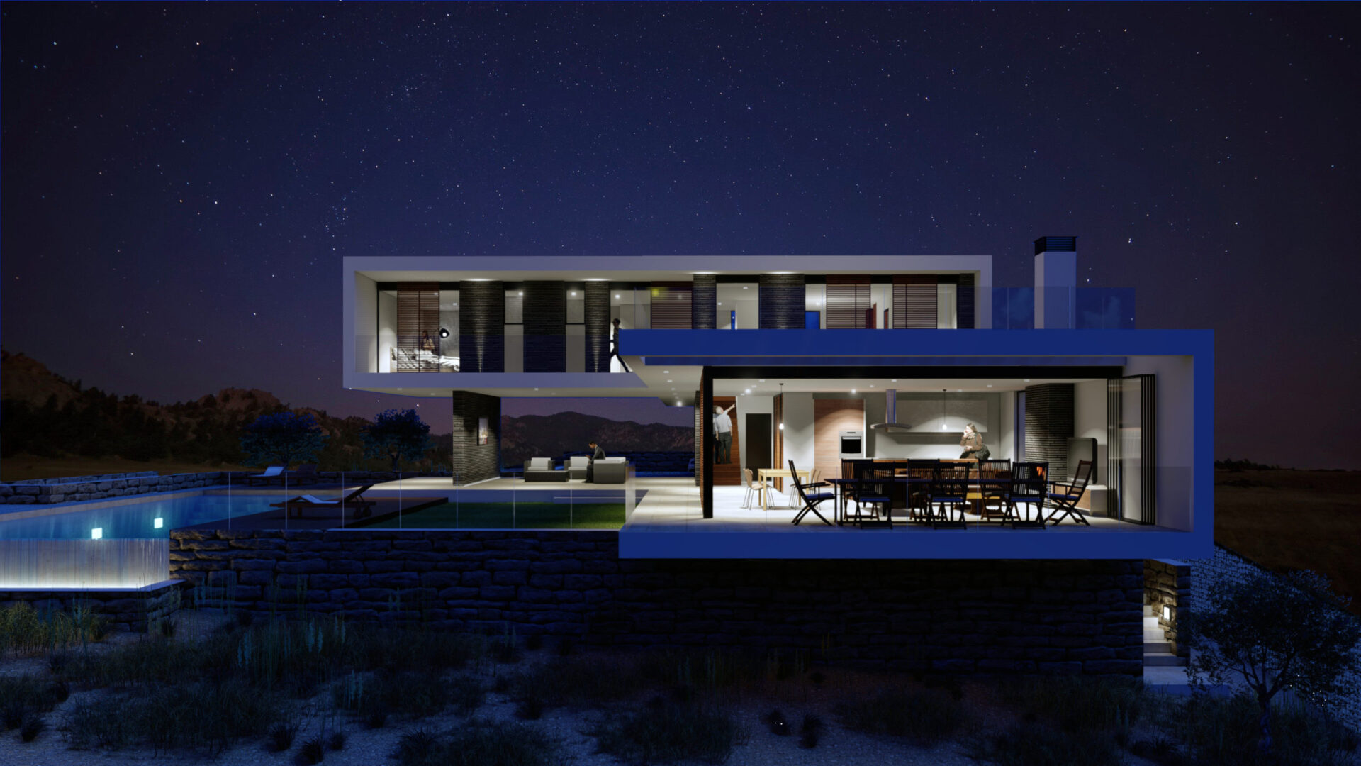Composición volumétrica y patio interior de la propuesta de vivienda unifamiliar en La Cala de Mijas (Málaga), por Klic Arquitectos