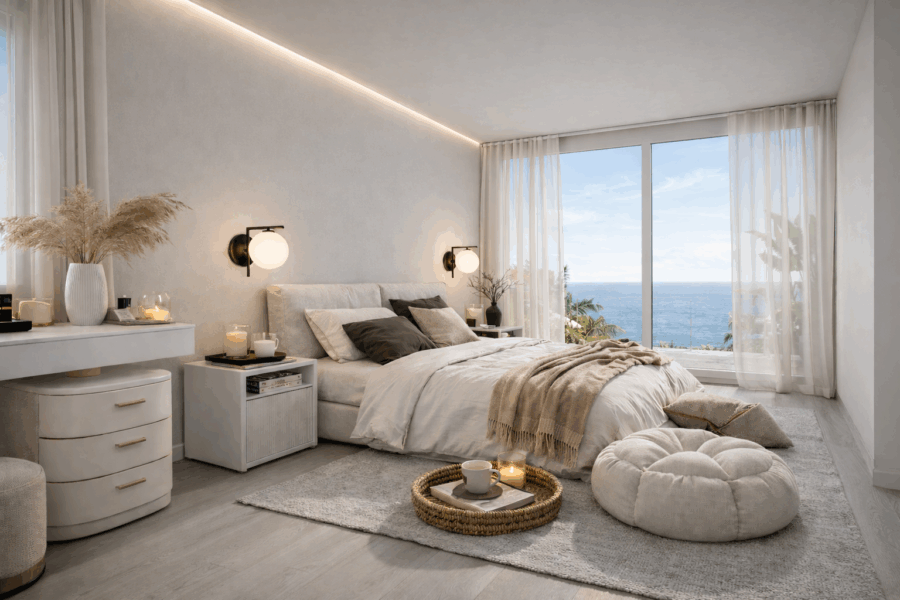 Hauptschlafzimmer mit Meerblick von Casa Bluma in Vélez-Málaga (Axarquía) von Klic Arquitectos
