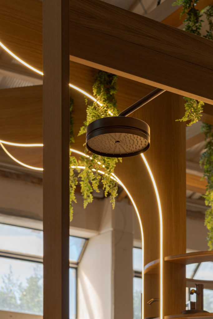 Bogen mit zenitaler Duschbrause und hängender Vegetation in El Santuario, von Klic Arquitectos