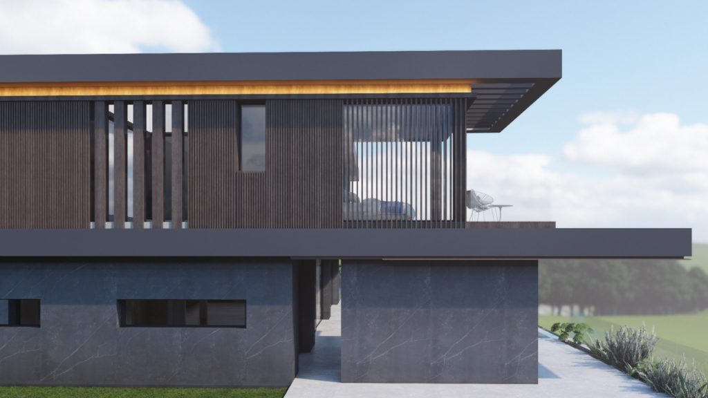 Villa Kauai en La Cala Golf, Mijas · fachada principal nocturna con palmeras, jardín privado y luz cálida indirecta · vivienda unifamiliar diseñada por Klic Arquitectos