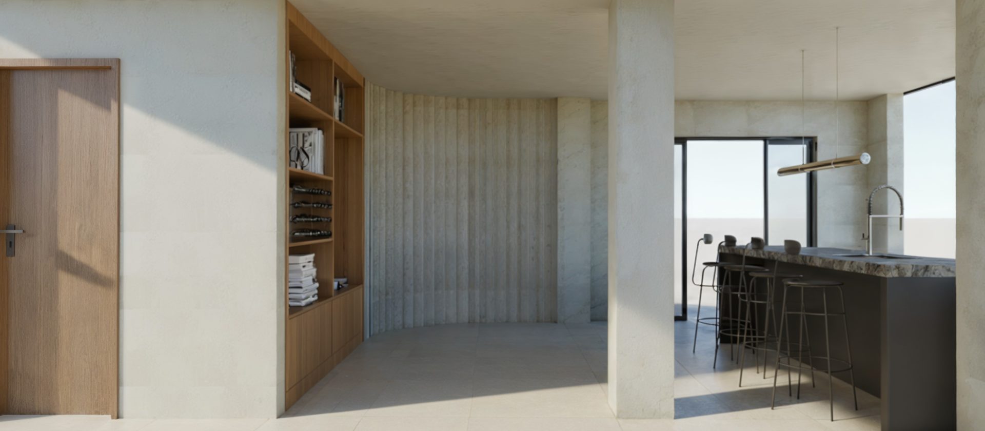 Casa Los Olivos, salon et cuisine · Klic Arquitectos