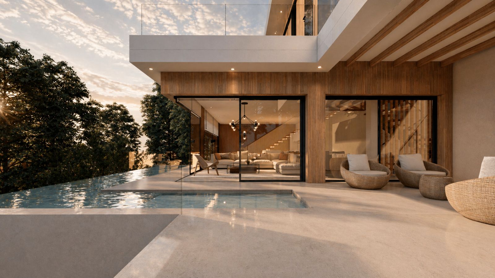 Vista exterior con voladizo de Pinares de San Antón (Málaga) por Klic Arquitectos