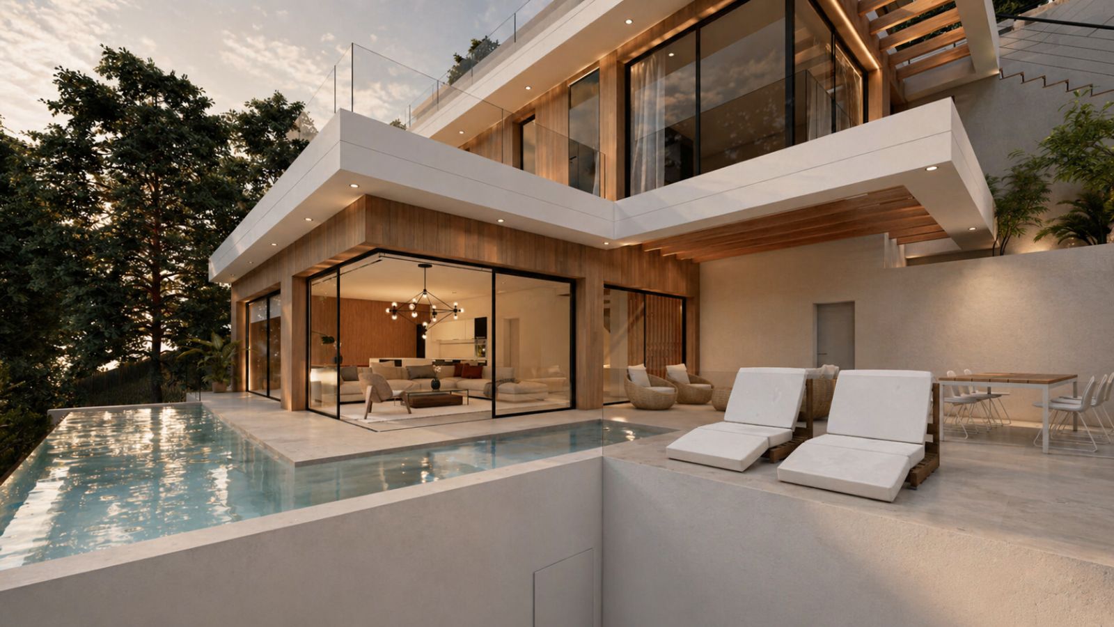 Salón con piscina de Pinares de San Antón (Málaga) por Klic Arquitectos