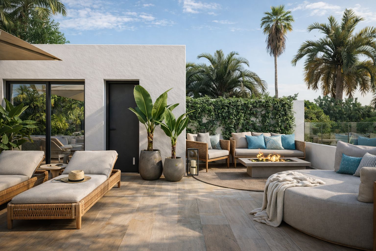 Solárium con zona chill-out y brasero de las pareadas Maravela en Fuengirola (Málaga) por Klic Arquitectos