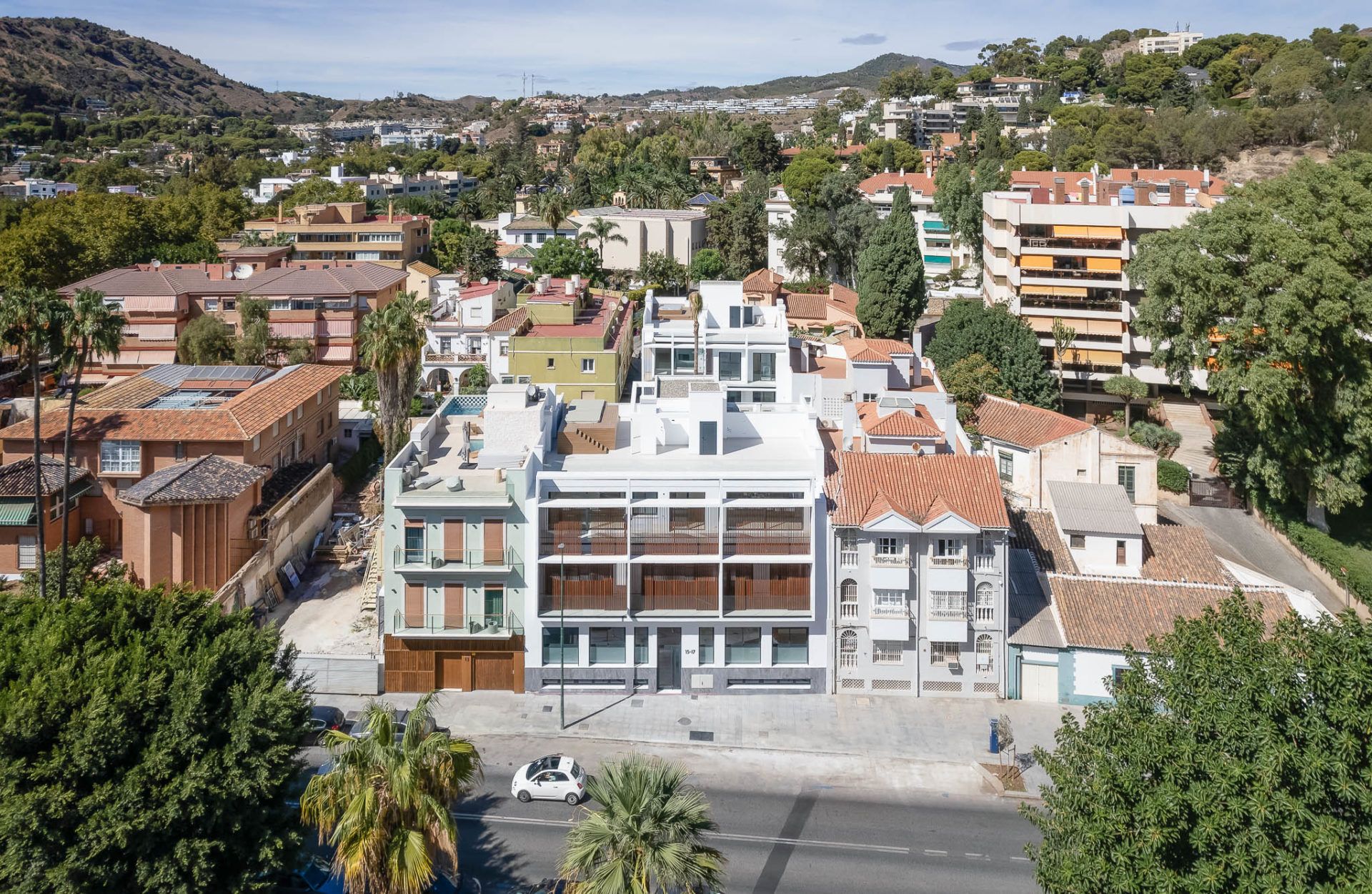 Vista aérea de vivienda plurifamiliar Limonar 15-17 en Málaga por Klic Arquitectos
